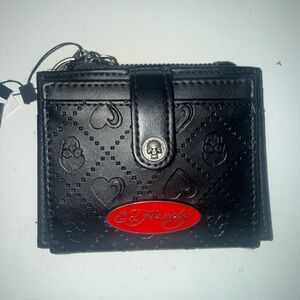 Ed Hardy Black and Red Embossed Wallet
